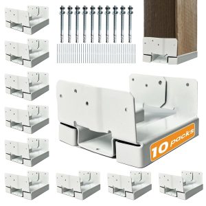10PCS 6x6 Post Base for Concrete | 1″ Standoff, White E-Coated | For Deck, Pergola & Patio (Screws Included)